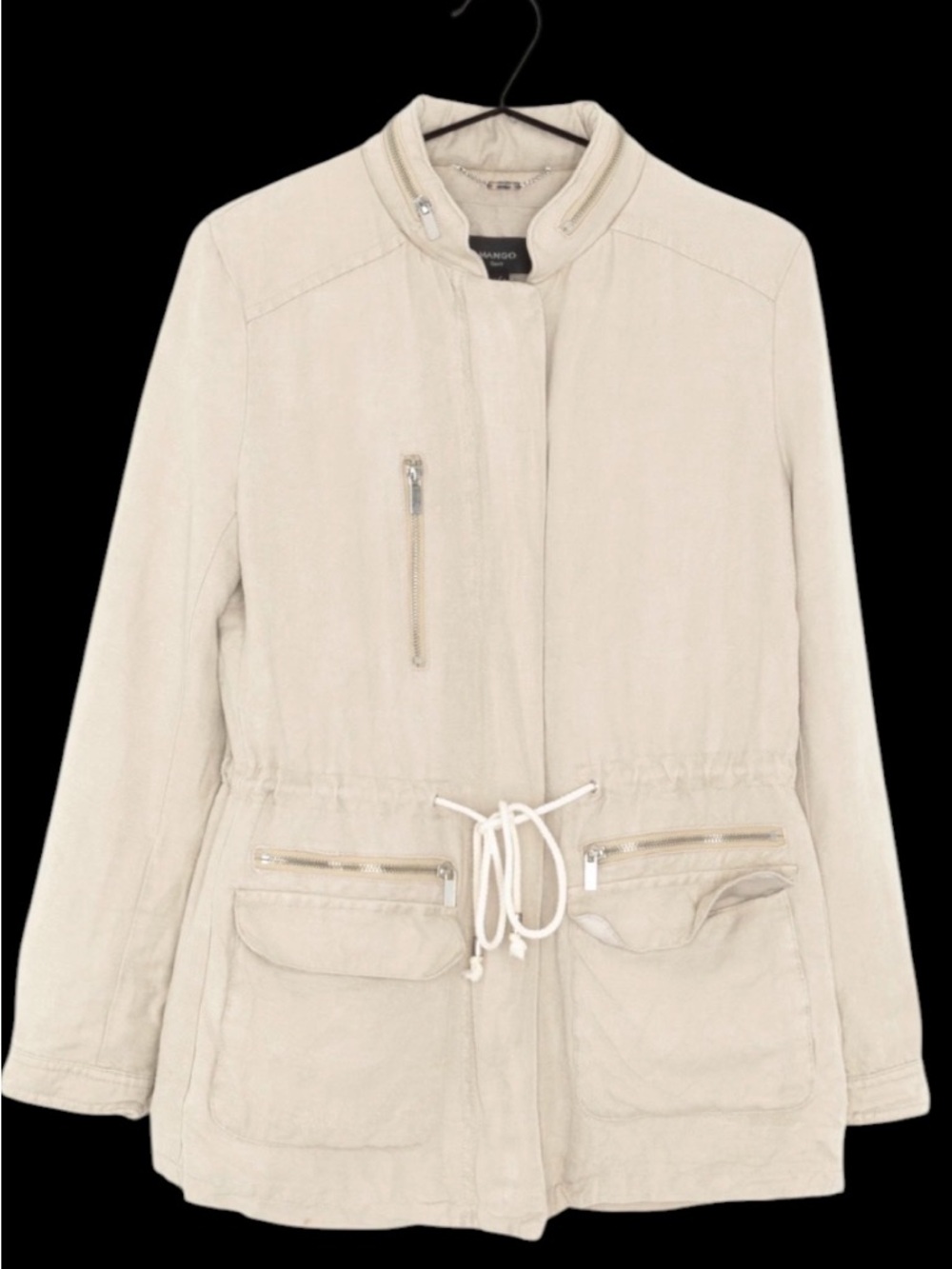 Mango Women's Beige Drawstring Utility Jacket with Zip Pockets